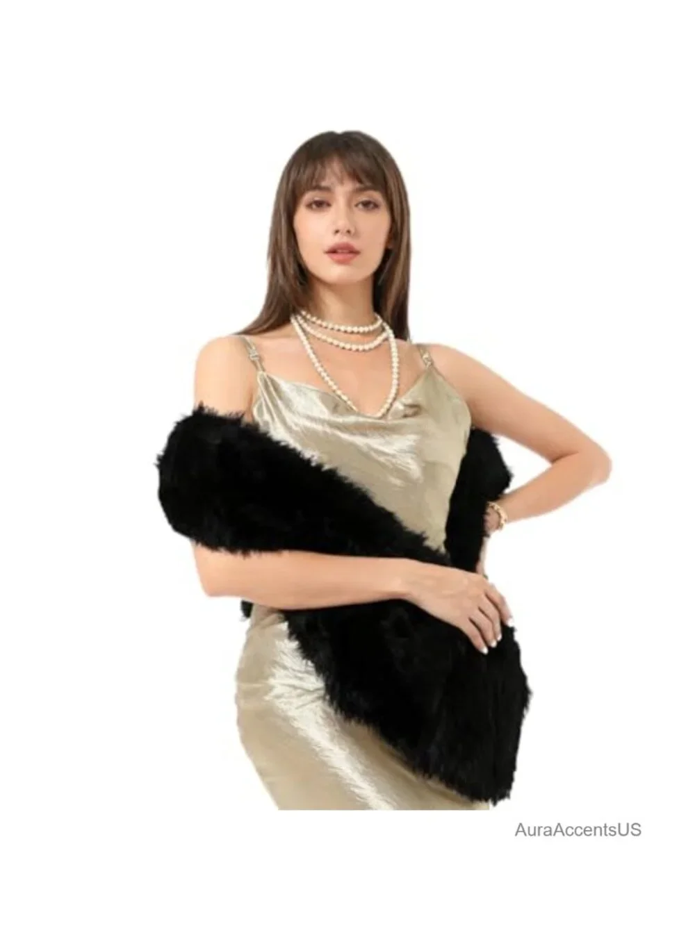 Women Faux Fur Shawl Wrap Winter Stole Collar Warm Scarf Elegant Luxury